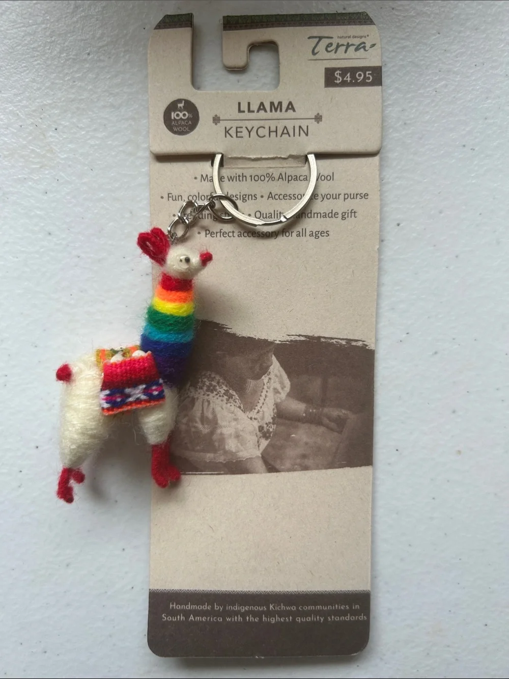Terra Llama Keychain with Rainbow Saddle